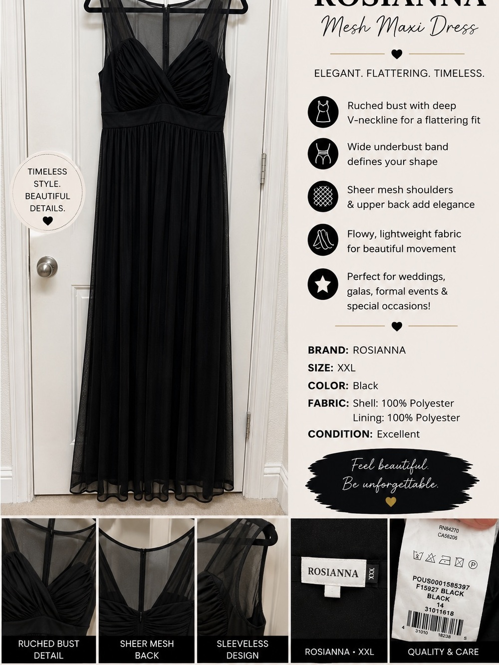 Rosanna Black Sheer Mesh Maxi Dress with Ruched Bust